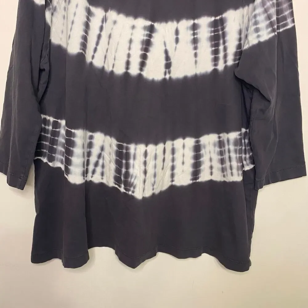 Purejill‎ Organic Cotton Gray White Sweater 3/4 Sleeves Large Lagenlook